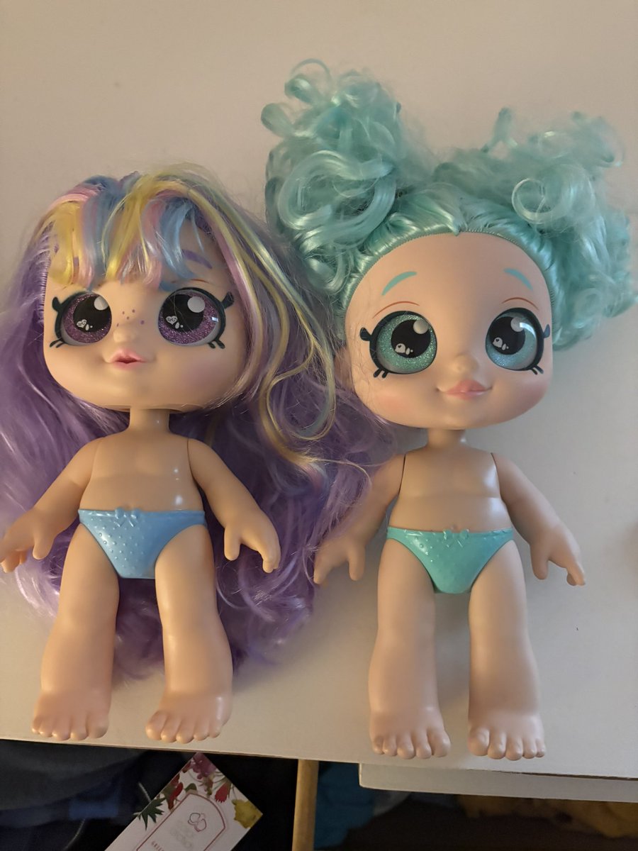 sosohppy's tweet photo. found shopkins kindi kidz rainbow kate &amp; peppamint at the thrift &amp; just fixed their hair 😁 now i have a matching rainbow kate to go with the shoppie i have!!!! https://t.co/fy2shcCbM8
