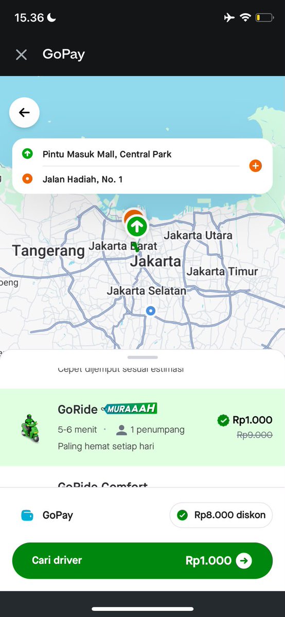 Manda7kg7's tweet photo. siapa yang baru tau kalau pesen gojek bisa langsung dari aplikasi gopay? 😭 aku juga baru nyobain, ternyata Gojek Lebih Murah DiGoPay dan tadi dapet harga 1rb https://t.co/2MKmtaZw0p