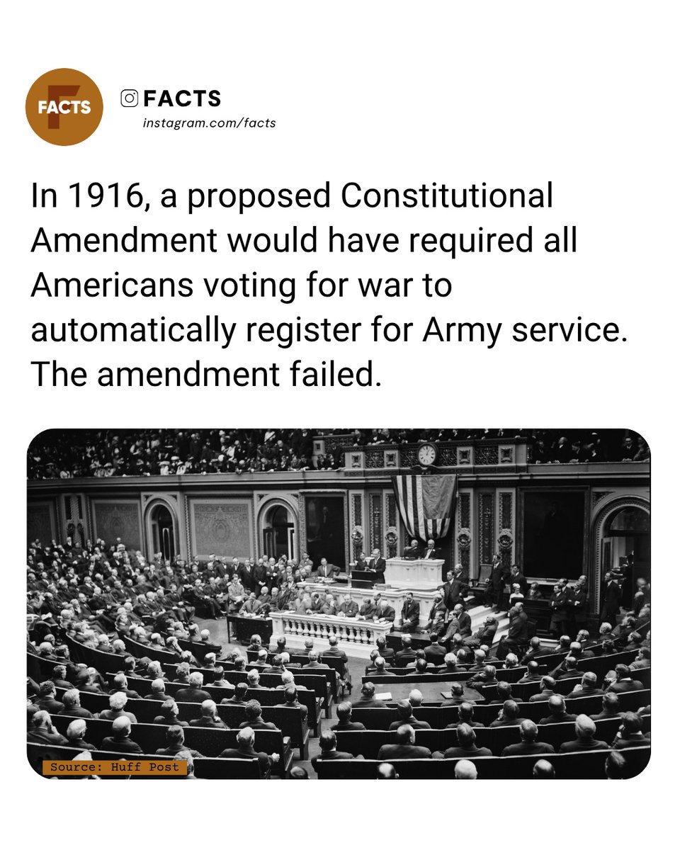 MalorieValrk's tweet photo. A 1916 proposed constitutional amendment would have required Americans who voted for war to automatically enlist in the Army. The anti-war measure never passed, despite strong nationwide support. Created by Nebraska citizens, it sought to require a https://t.co/szzEOPrsrO
