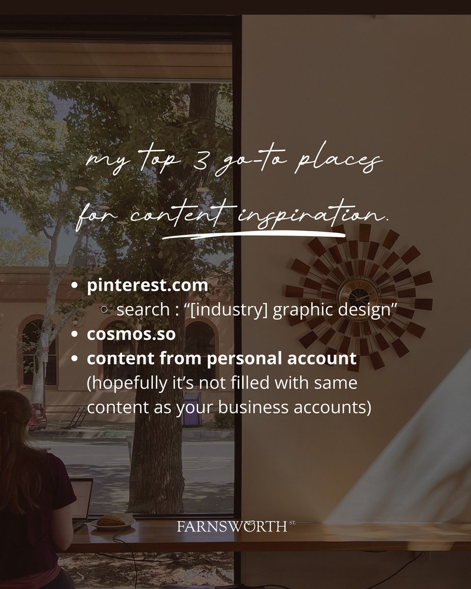 TorrieShetrone's tweet photo. Looking for fresh content ideas but feeling stuck or overwhelmed? Here are my top three sources of inspiration
1. Pinterest—for moods, colors, industries, and endless creative rabbit holes. 2. Cosmos—for mood-driven aesthetics and photography https://t.co/VOOIFINDhp