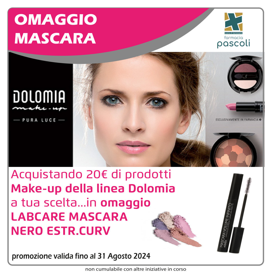 JanethUnge2st's tweet photo. Make-up for your vacation? Choose Dolomia at Farmacia Pascoli. Spend €20 on make-up products and receive a free LABCARE black curling mascara. We look forward to seeing you. https://t.co/IRQFEaPXaR