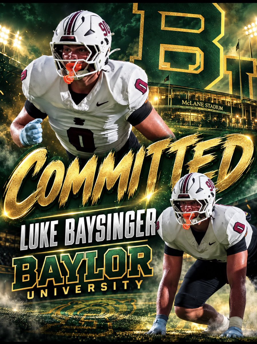 baysinger_luke's tweet photo. ALL GLORY TO GOD!!!! I’m excited to announce after a great gameday visit and Talk with coaches and staff im 1,000% committed too BAYLOR SICEM🐻 https://t.co/v9zIhc4fkQ