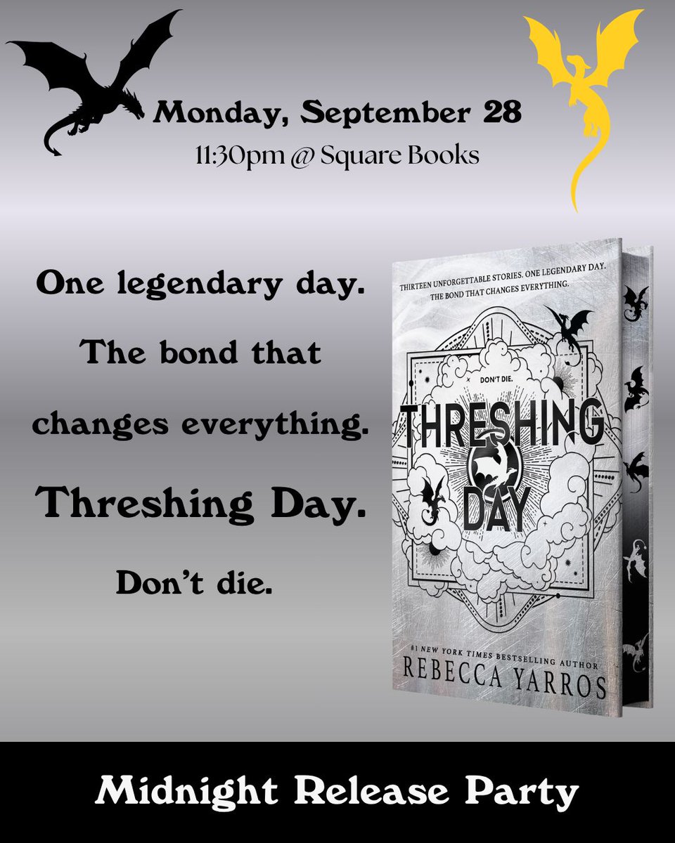SquareBooks's tweet photo. 🕛Wear your dragon color to our Threshing Day midnight release Monday! 🐲
Fun starts 11:30pm, books on sale at midnight. We'll have reTHRESHments, limited edition art prints for giveaway, and more fun. Must attend for a chance to win a signed bookplate! https://t.co/79m1LKWy9D