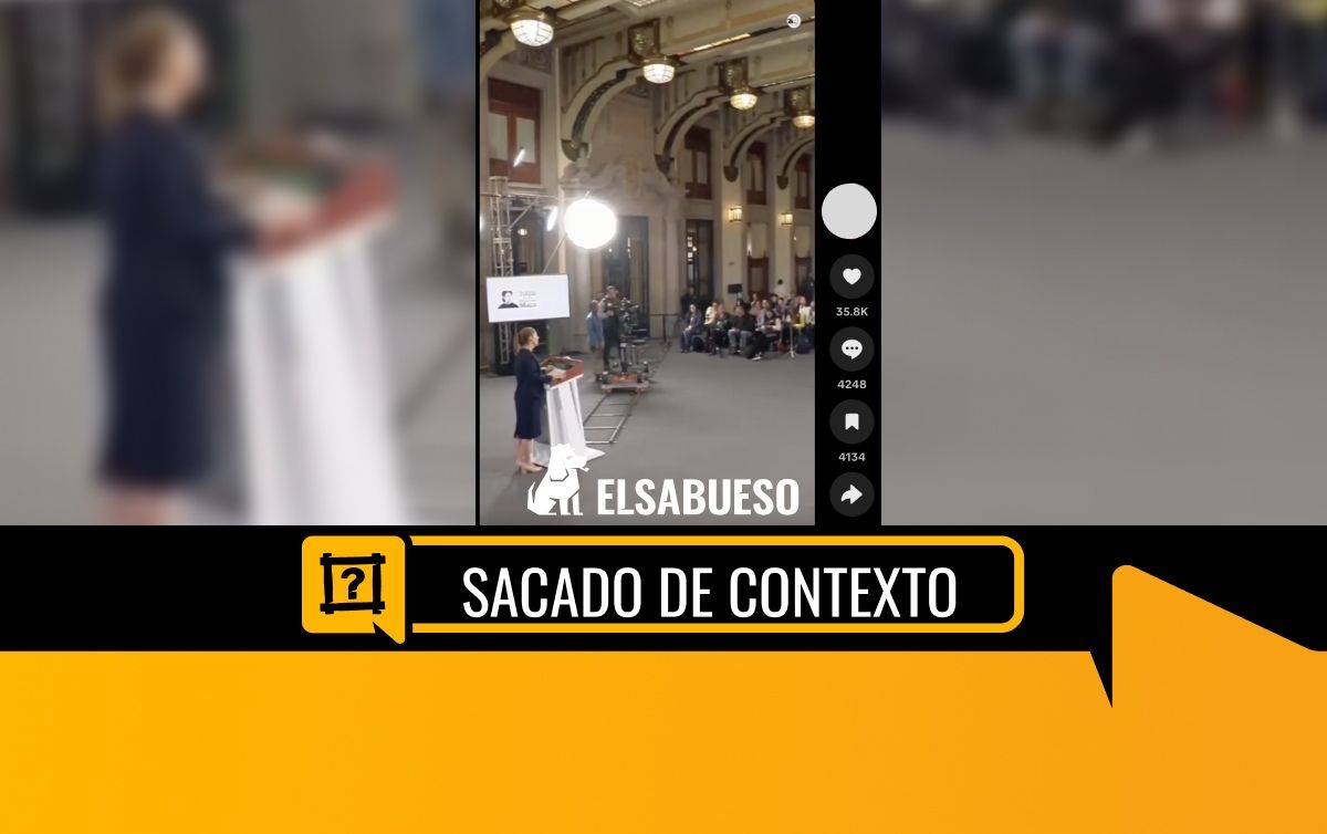 ElSabuesoAP's tweet photo. #VerificaciónViral 🚨 Es falso que Claudia Sheinbaum haya dicho “somos parte de un movimiento de transformación” al responder sobre incidentes en obras de otros gobiernos. El video que circula en TikTok utiliza fragmentos de una conferencia de febrero de 2026 fuera de contexto. https://t.co/fAvH7xJcsd