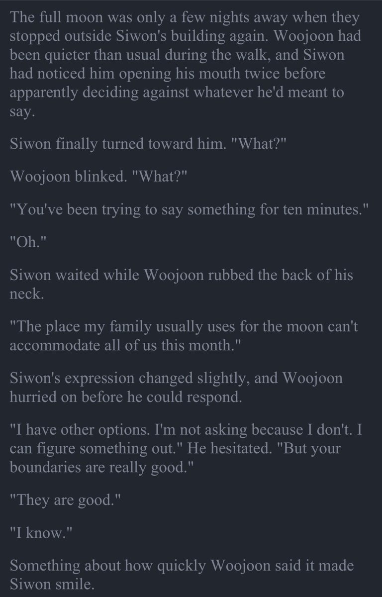 bravegaram's tweet photo. My partner helped me a little with this because I’ve never really written supernatural AU before, but I hope to have the hang of this after a couple more scenes and plotting. This is for the Woojoon/Siwon Shifter/Witch AU. (1/4) https://t.co/GPzL582Q7P