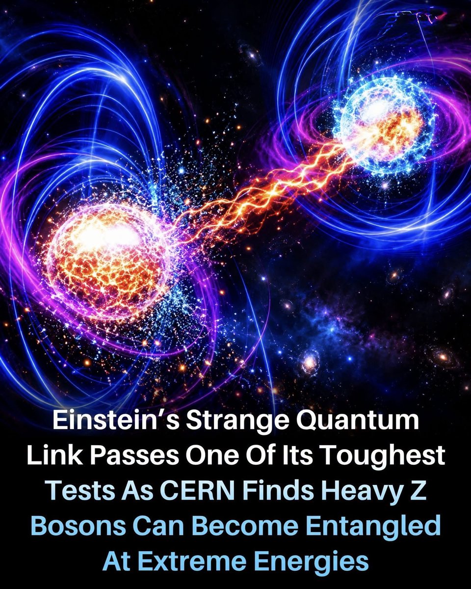 ⚛️ Einstein’s “Spooky Action” Just Got Heavier
Something strange has happened at CERN.
Scientists found strong evidence that **Z bosons—heavy particles produced in high-energy collisions—can become quantum-entangled**. Even though they are short-lived and difficult to study, their quantum states can show a connection that defies everyday intuition.
Einstein famously called quantum entanglement **“spooky action at a distance.”** More than a century later, this strange idea is still being tested in some of the most extreme experiments on Earth.
The result doesn’t mean information travels faster than light. Instead, it shows that **quantum entanglement can survive even in the violent world of particle physics**.
The deeper mystery remains: how does nature maintain these quantum connections between particles that exist for only a tiny fraction of a second?
**Source:** CERN. First observation of quantum entanglement between top quarks at the LHC.*