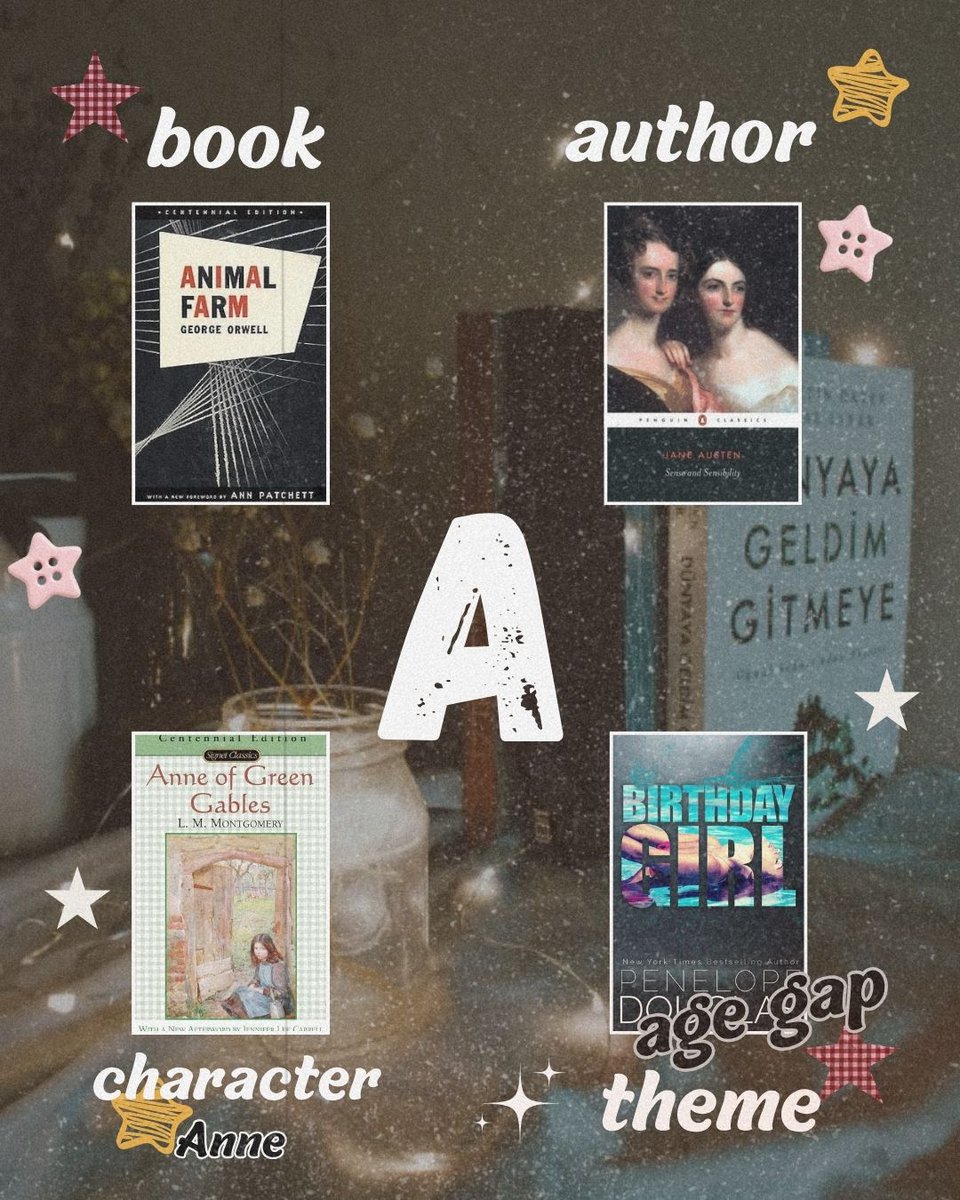 KaleighWacnek's tweet photo. Let’s play a little game. For each letter in your name, choose
1. Book title
2. Author
3. Character
4. Theme

It was so fun, though some letters were tricky. Passing the challenge to anyone who wants to try! https://t.co/Eb85QSSMRY