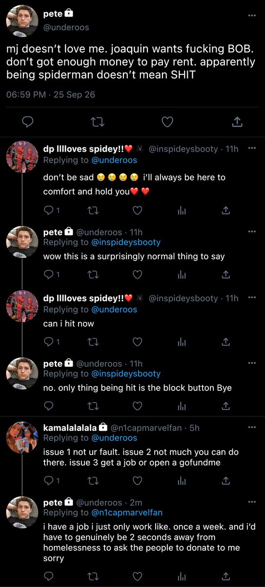 kittycatlix's tweet photo. seemingly normal yumetwt post then here comes peters jealous ass #bobquin + #spideywings #testingthewaters #nopeterbobyet #yet #gettingalittlepolyamorous https://t.co/RbOEfdq8sJ