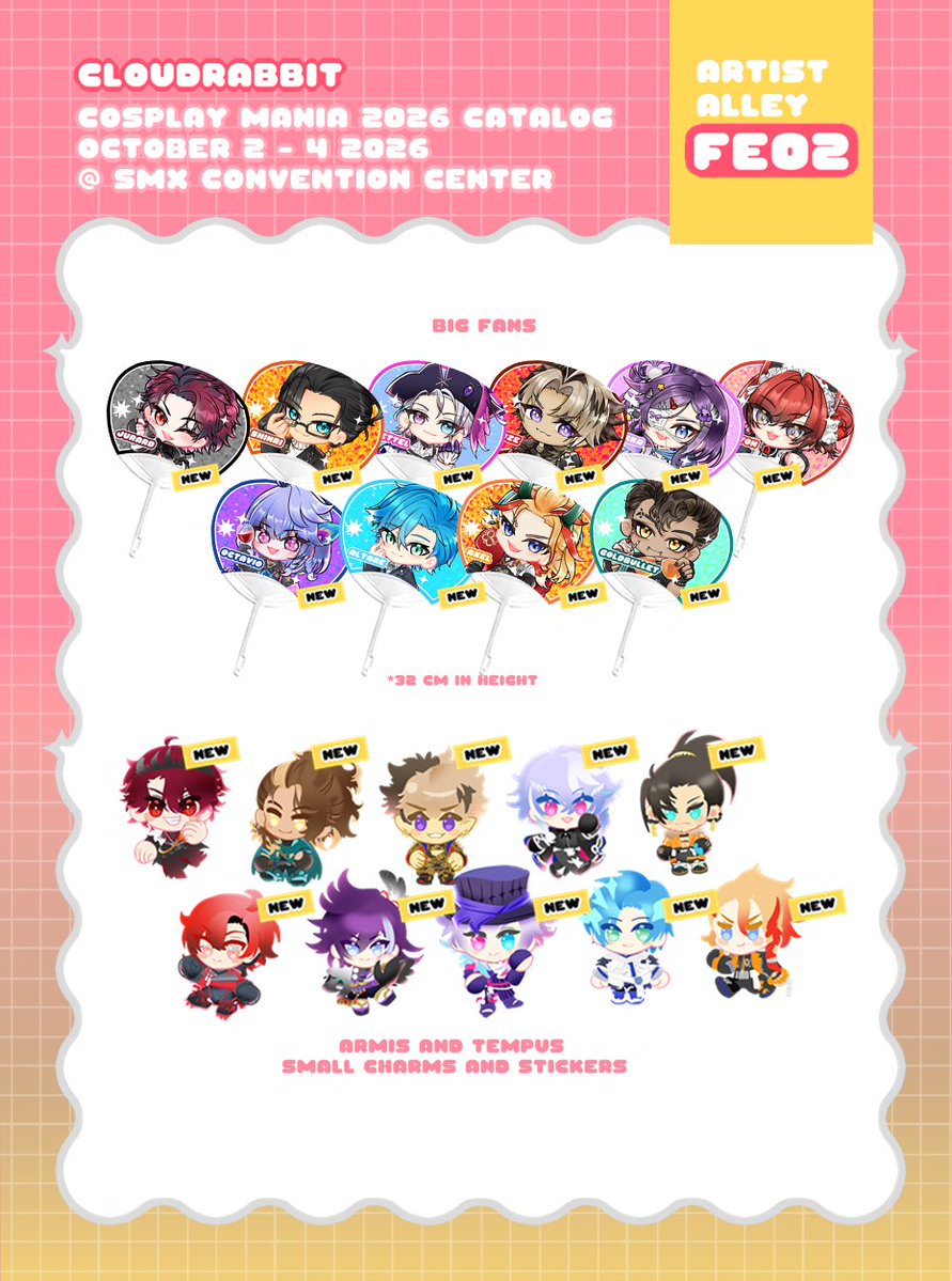 _cloudrabbit's tweet photo. Hello! Here's my catalogue for #Cosmania2026 > w <))9✨

New duo stuff📖🧤, Koidomo, and Holostars stuffs🌟
I also have some WHA, Gachiakuta, ZZZ, HSR, Niji EN, and Niji JP! 
See youu~!!* w *))//✨

Pre-Order and Mailorder form below!
#cosplaymania2026 #FanfairAtCosplayMania2026 https://t.co/vFIgjdsIWY