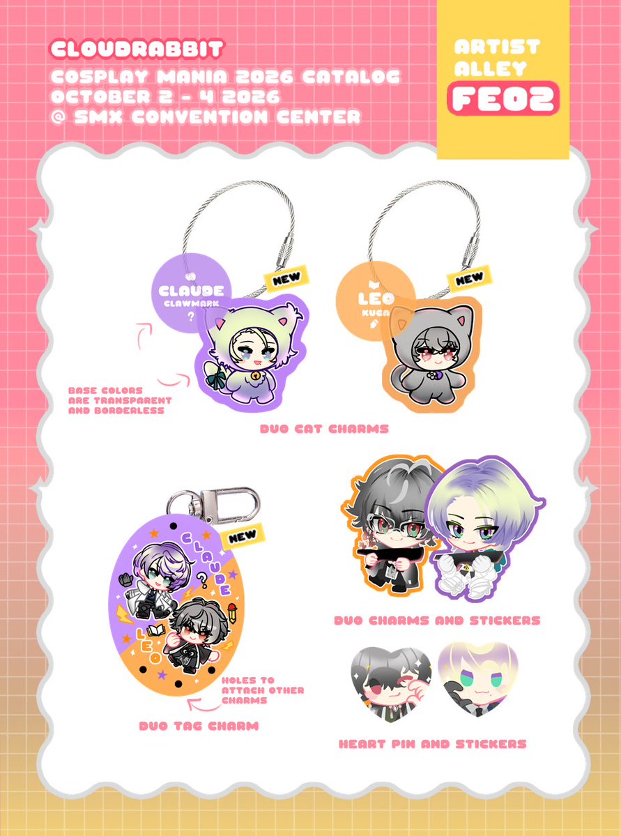 _cloudrabbit's tweet photo. Hello! Here's my catalogue for #Cosmania2026 > w <))9✨

New duo stuff📖🧤, Koidomo, and Holostars stuffs🌟
I also have some WHA, Gachiakuta, ZZZ, HSR, Niji EN, and Niji JP! 
See youu~!!* w *))//✨

Pre-Order and Mailorder form below!
#cosplaymania2026 #FanfairAtCosplayMania2026 https://t.co/vFIgjdsIWY