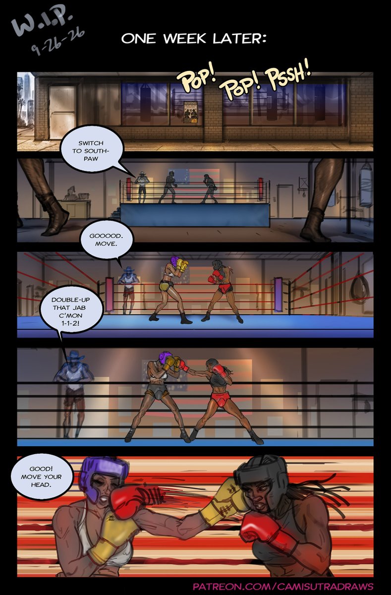 CamiSutraDraws's tweet photo. Work in Progress!
Ring Girls issue 3 out next month! 36 pages of hand-painted interiors. Here's a preview of a page in progress.
More on Patreon

#ringgirls #comic #boxing #femaleboxing #wip https://t.co/lzpNchs42y