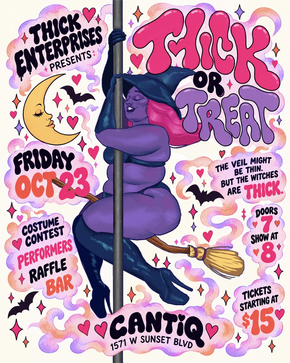thickenterprise's tweet photo. Calling all ghouls and goblins!

Thick Enterprises Presents: Thick or Treat at @CantiqLA!

An absolute killer lineup of plus size dancers, a costume contest, bar, after party and more.

Tickets are flying! Get yours at https://t.co/Hv4k8rUIfo

#plussize #poledance #halloween https://t.co/AO0dzbIKqd
