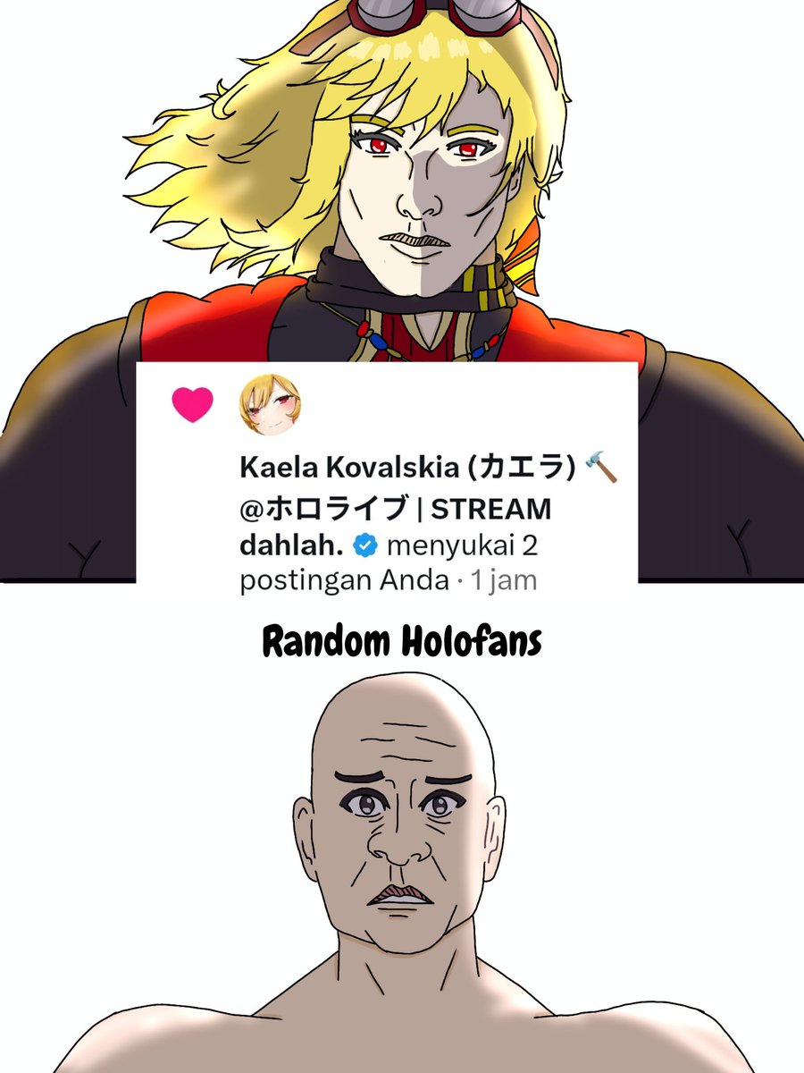 Yuurai76's tweet photo. "What random holofans see whenever they open their x after mentioned that yellow hair blacksmith" ~ #InKaela #KaeLaugh I can't slep so I make meme XD https://t.co/506FNI5TDq