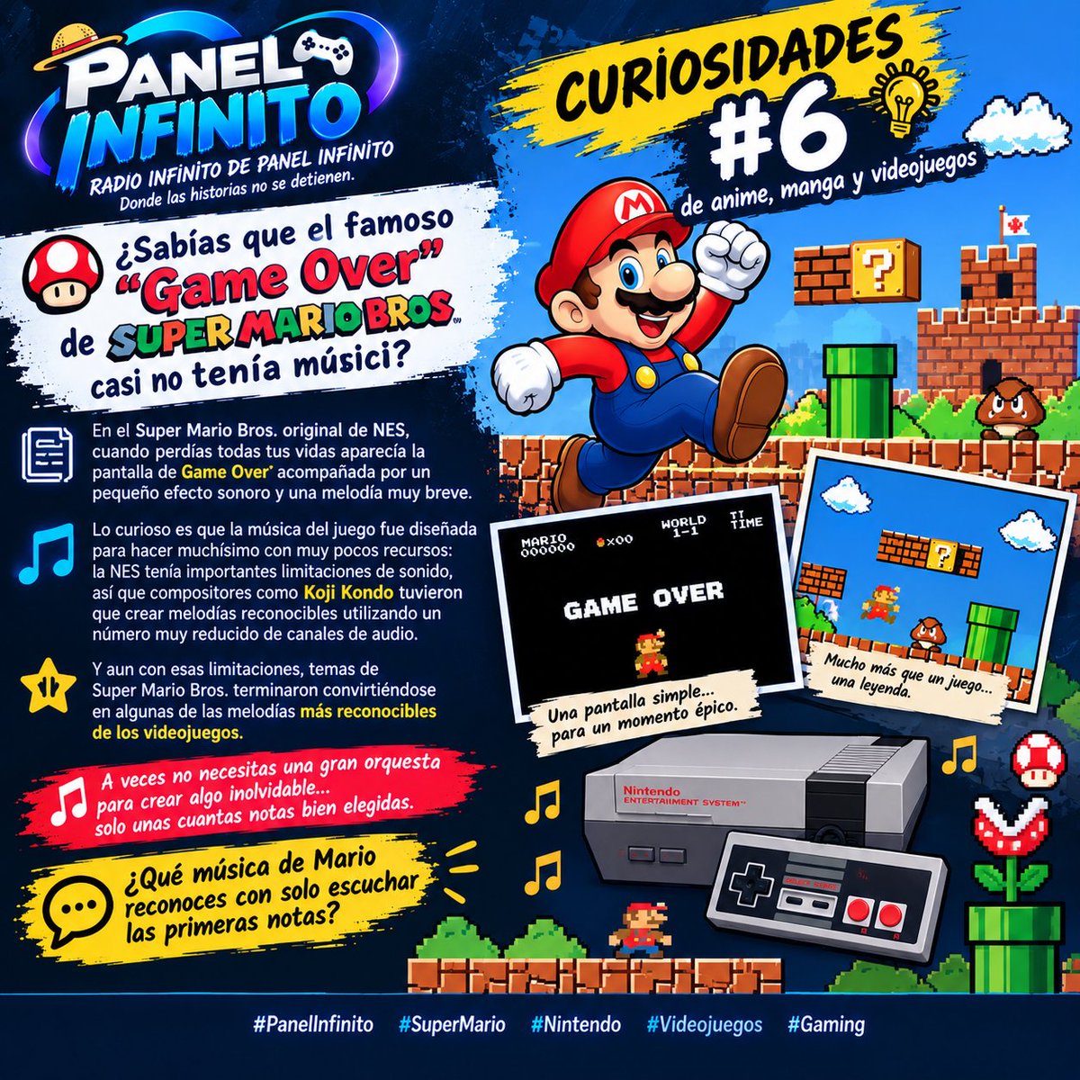 AlxLo03's tweet photo. 📡 PANEL INFINITO — CURIOSIDAD #6

🎮 ¿Sabías que el famoso “Game Over” de Super Mario Bros. casi no tenía música?

#PanelInfinito #SuperMario #Nintendo #Videojuegos #Gaming https://t.co/WyhGF4H01X