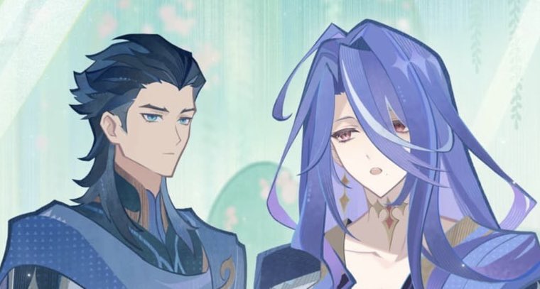 CataclysmBound's tweet photo. #Piertatyr | Hroptatyr’s younger self gently embracing current Pierro who rests his head on his lap, reading timeless theories that Eftirvit has heard hundreds of times. His younger self would’ve jumped at the opportunity to question his rival’s supposed methods, but now, all he- https://t.co/U7JNpj1ZGF