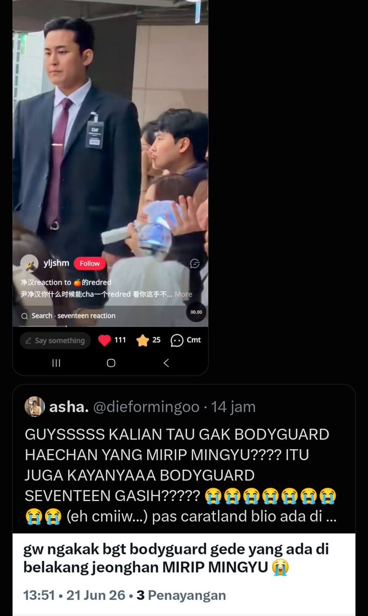 haefsfullsunie's tweet photo. berarti bodyguardnya yg ini tuh ngga dari agensi yaa. apa dri promotornya, seketika tl ku isinya nih bodyguard....😭 https://t.co/KVtncXG3fk