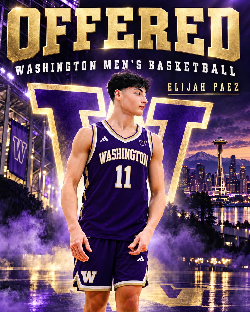 ElijahGPaez's tweet photo. Blessed to receive an offer from the Washington Huskies
@UW_MBB | #BigTen

Thank you Coach Sprinkle &amp; Coach Mennenga 🫡
#AGTG https://t.co/ic40QZB4NT