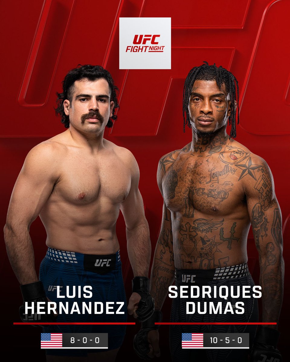 ufc's tweet photo. Pick your side ... 

Luis Hernandez vs Sedriques Dumas

[ #UFCVegas121 LIVE NOW on @ParamountPlus ] https://t.co/wIvxBO1Xfq
