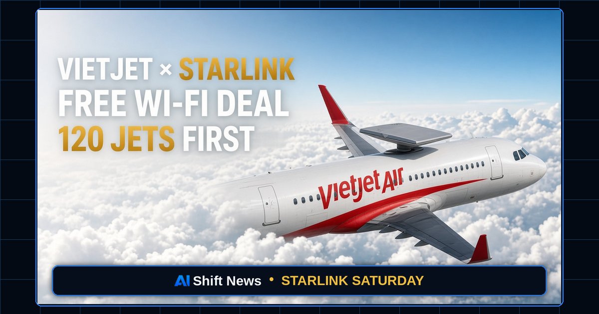 AIShiftNewsCA's tweet photo. Vietjet Signs Starlink Deal for Free Wi-Fi on 120 Jets
https://t.co/gfvSG4hg02 https://t.co/KN0rJGV4C3