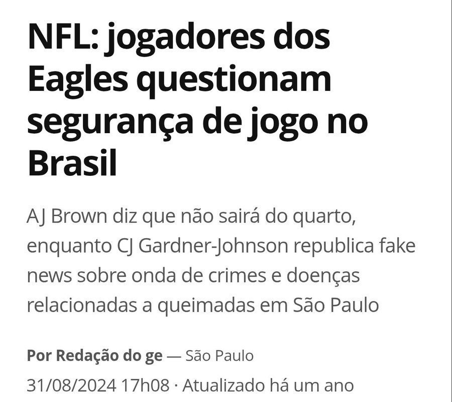 JefinhoMenes's tweet photo. Eu sou RADICALMENTE contra continuar essa palhaçada da NFL no Brasil.

Todo ano é um choro diferente. Só serve pra gringarada tentar humilhar a gente e reclamar.

Por que eles não falam do estado lastimável do gramado nos preparativos para a copa do Mundo nos EUA? https://t.co/iSer0rVeqe