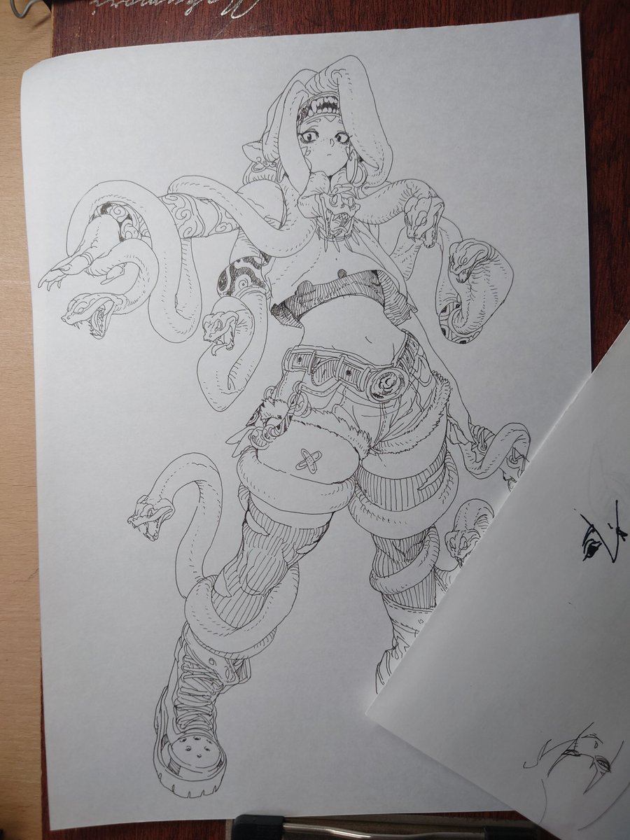 okinawanogori's tweet photo. 逆境こそほんの少しだけ燃える、良い感じのキャラ描けた、一旦ここまで遅めの朝ご飯、あとは蛇と模様を描く。 https://t.co/TSnwPmBUA8