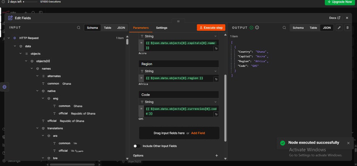 EmmanuelMartia's tweet photo. Day 9 🚀
Created a n8n workflow that receives an API response with the help of @HavilahAcademy 
#Automation #SIWES https://t.co/jdSB2uWsQV