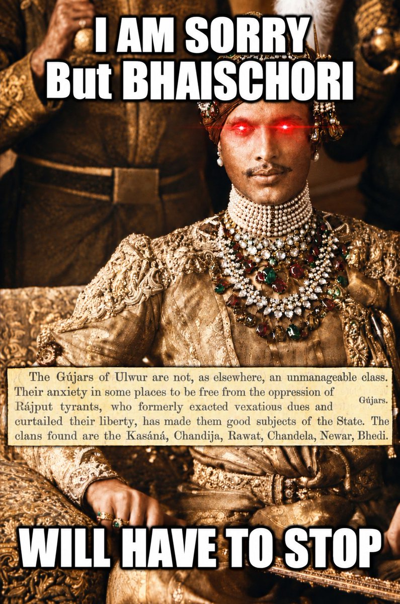 thrcindia's tweet photo. L0w Caste Gujjars of Alwars were, oppressed by ruling Naruka Rajput nobility to a point that they became a unmanageable class, through vexation faced by Rajput Tyrants who formed only 1/12th of the population they were subdued and made Good Subjects of the state. 
REAL AUKAT. https://t.co/TrgNv9zhy2