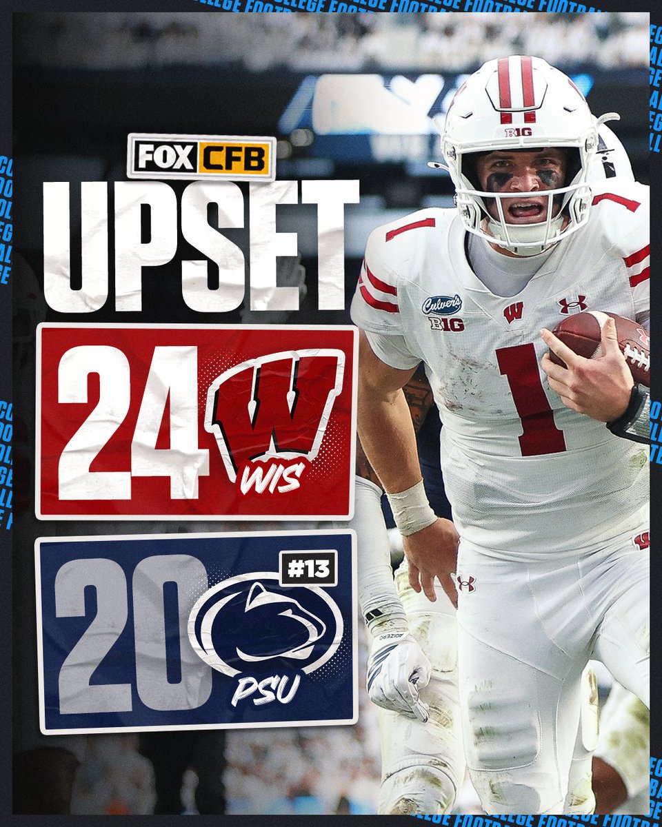 CFBONFOX's tweet photo. DOWN GOES NO. 13 PENN STATE 🦡

@BadgerFootball https://t.co/zmy5s5K8d0