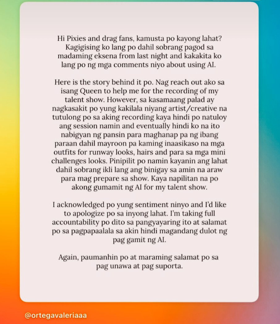 DiggyBaterbonia's tweet photo. Valeria admits using AI for her Talent Show performance in the #DragRacePH S4 premiere .
#DragRacePH https://t.co/n1bP3lrU0k