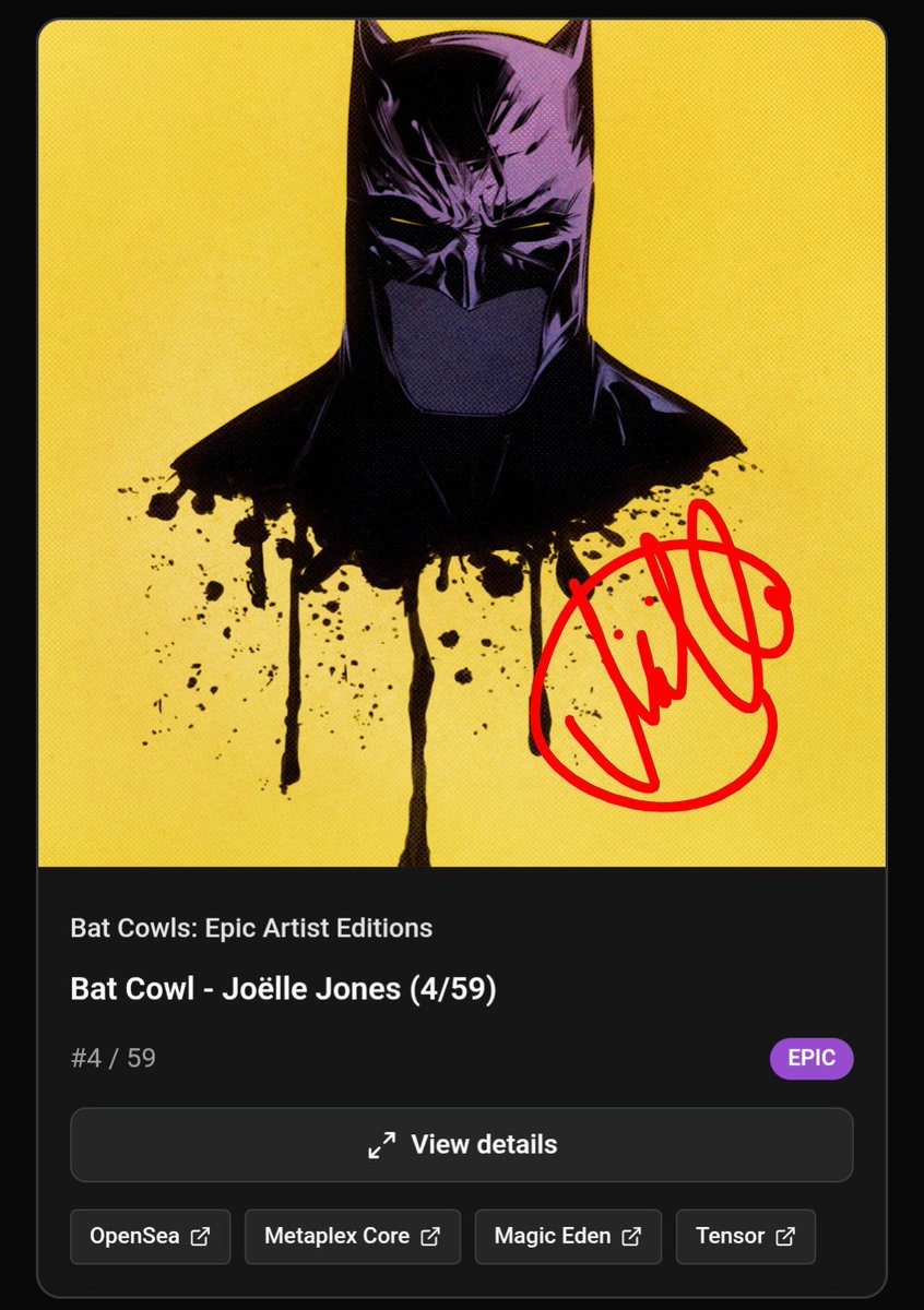 RedxCarbon's tweet photo. The @DCOfficial Epic Artist Editions exclusively on @CandyDigital signed for the first time by the talented Joëlle Jones

#BatCowls #BatCowlsForever https://t.co/t1140lRQfK