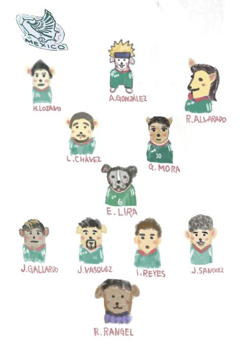 harukaze_illust's tweet photo. mexico 🇲🇽vs colombia🇨🇴 
スターティングメンバー🐶

勝つよ！！！ https://t.co/glMzjosdC5