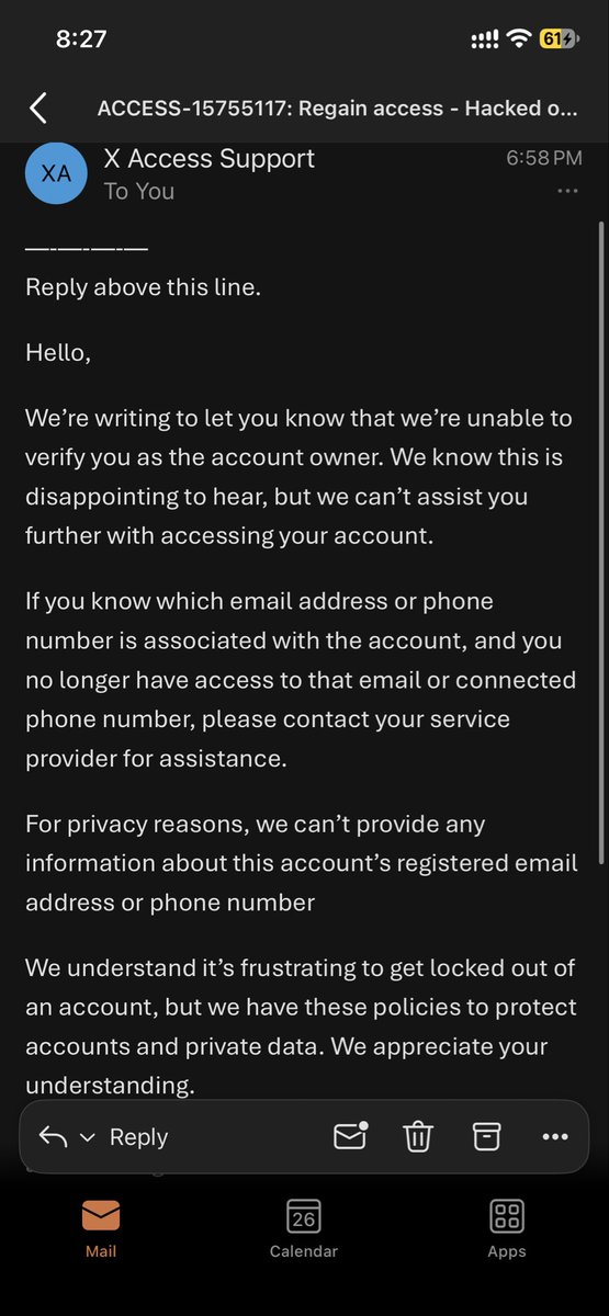 pariso_laura's tweet photo. @X said It can not verify me as the owner even when I verified with my ID and SSN? This is absurd. https://t.co/Q9JyGnxzF5