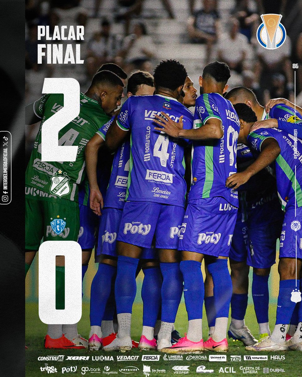 interdelimeira's tweet photo. P'RA GLÓRIA DE LIMEIRA, NÃO TEME NENHUM RIVAL!! 🦁

Inter de Limeira 2 x 0 Paysandu

O Leão vence no Limeirão pela quarta rodada do quadrangular do Campeonato Brasileiro Série C! Os gols leoninos foram marcados por Vitor Leque e Gabriel Dias.

Agradecemos à nossa torcida, que nos apoiou do começo ao fim!

O próximo confronto será contra o Brusque, no sábado (3), às 19h30, no Limeirão. Contamos novamente com vocês em mais uma decisão!

Seguimos firmes na luta pelo acesso! 🦁⚫⚪

#VAILEÃO