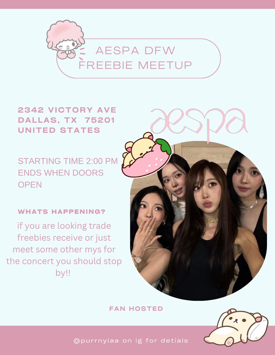 6hainsaw's tweet photo. come join if u wanna meet some other mys in dfw #aespa #aespatour #concert #dallastexas #dfw https://t.co/ON8DsYIkeb