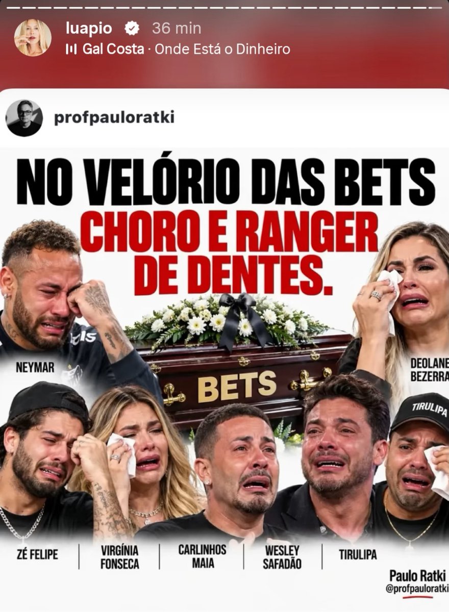 DanPimpao's tweet photo. Os stories de Luana Piovani ao som de "Onde está o dinheiro" da queen Gal Costa. 

Onde está o dinheiro?
O gato comeu, o gato comeu
Que ninguém viu
O gato fugiu, o gato fugiu
E seu paradeiro está no estrangeiro
Onde está o dinheiro? 😂🎶 https://t.co/xSbRkC0RTi