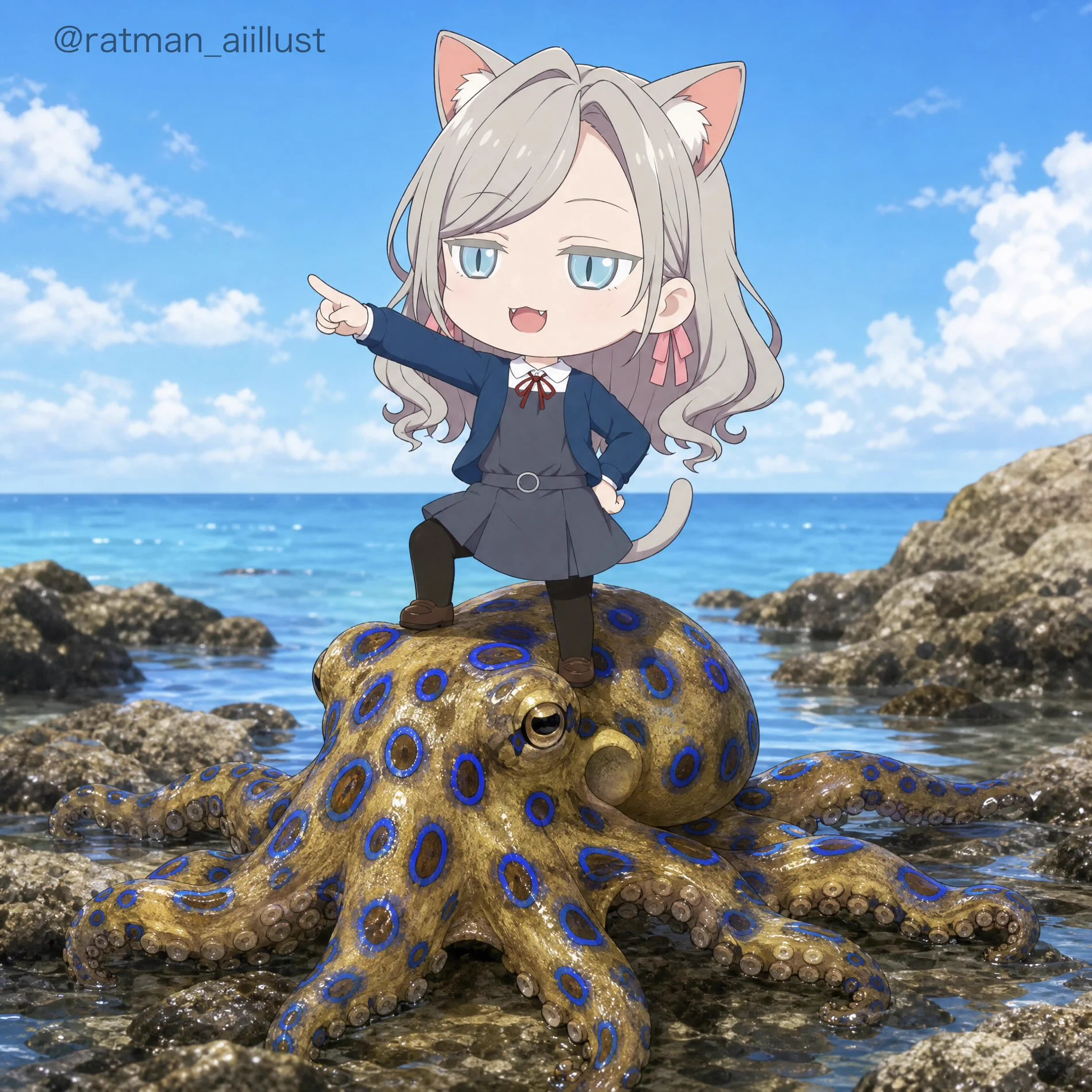 波のドレスをきて美しく/原画イラスト　メンダコ ねずみ男(AIイラスト専用) on X: 