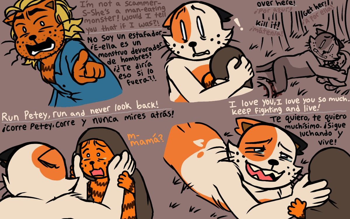 Papurtles's tweet photo. ⚠️ BLOOD / SANGRE ⚠️

ITS ALMOST SPOOKY MONTH YOU KNOW WHAT THAT MEANSSSSSS 

MORE WERECAT PETEY x VAMPIRE DOG MAN AU 🗣️🗣️

This one's mostly about Petey hehe 😼

#dogmanfanart #deteyfanart #peteythecat https://t.co/5gP4m8xcD9