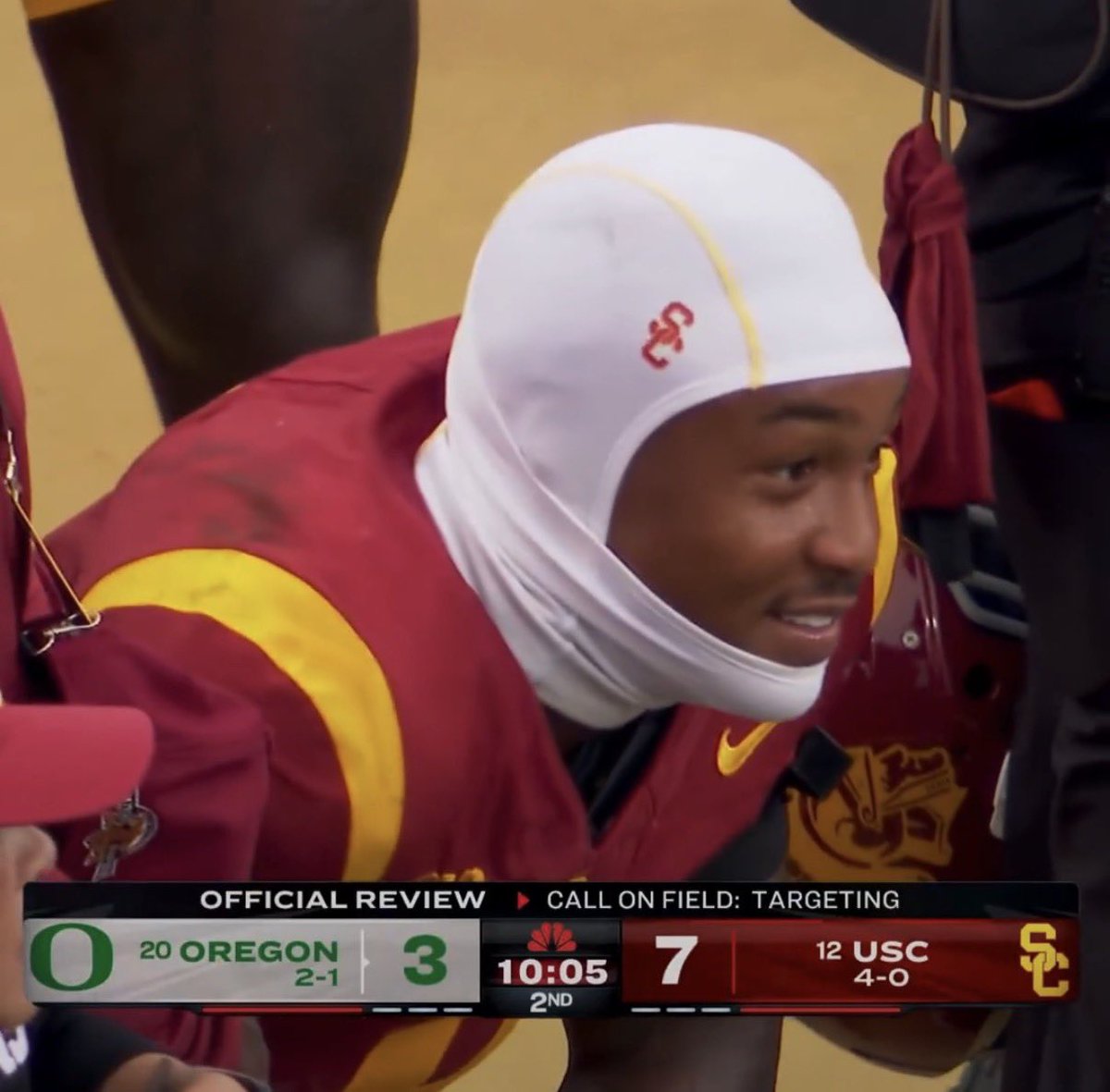 alekarend's tweet photo. .@B1Gfootball do the right thing and suspend @DesmanIi for the rest of the season. That’s the most disgusting thing I’ve ever seen on a football field. Celebrating after the dirtiest hit you’ll ever see. Look at that smile. Disgusting. https://t.co/1im4OY7CYM