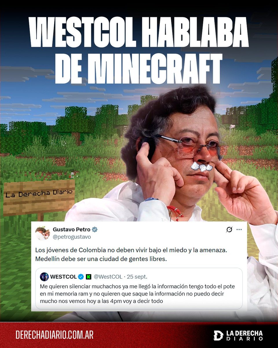 laderechadiario's tweet photo. 🚨🇨🇴 | PETRO SE PASÓ DE DROGAS OTRA VEZ: El drogadicto expresidente colombiano citó un posteo de Westcol en el que el streamer hablaba sobre una saga de Minecraft que juega con sus amigos, creyó que se trataba de una amenaza real y salió a pegarle al Gobierno de Abelardo.

“Los jóvenes de Colombia no deben vivir bajo el miedo y la amenaza. Medellín debe ser una ciudad de gentes libres”, escribió Petro, completamente drogado.
