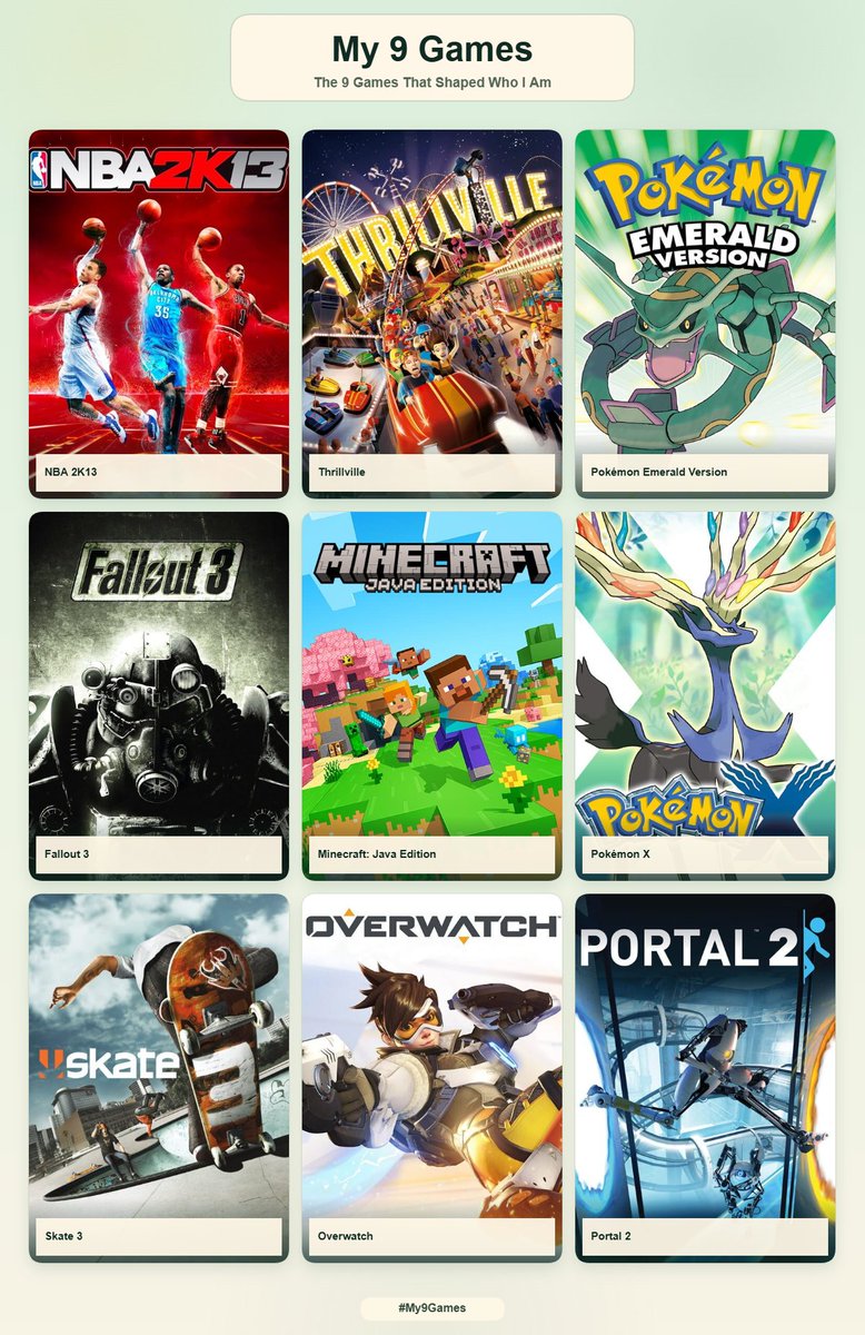 realcouri's tweet photo. I saw a couple friends doing this and thought it was cute

me and the 9 games that shaped me (please tell me there are other thrillville heads out there) https://t.co/nJ9dpI3bau