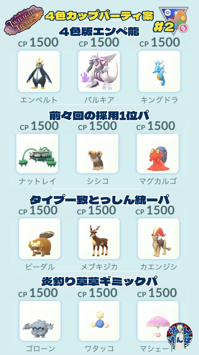 Kenkenpa5678's tweet photo. 来週から4色カップ
メガポケも使えるみたいだけど…
SL用にブリガロンやマフォクシーをメガレベルMAXにしてる人どれくらいおるやろか🤔

当たったら事故ということで💦
無理にメガポケ使う必要も無い感じ…

休日中のパーティ構築検討の参考にどうぞ🙇‍♂️

#PokemonGO 
#Megacolorcup https://t.co/RFzF8RzyHM