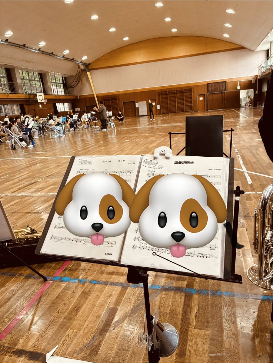 rerry0519's tweet photo. 小学校のイベントに呼ばれて合同演奏です🎺
なんと、自分が三年間だけ通った母校なのです🐶体育館なつかしー！ https://t.co/M2ACzirqvu