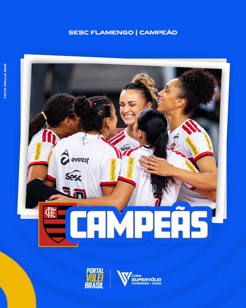 portal_volei's tweet photo. 🏆🥇 CAMPEÃS! A equipe do Sesc Flamengo é a grande campeã da Copa Supervôlei 2026 🔴 https://t.co/zJdQbBTFg7
