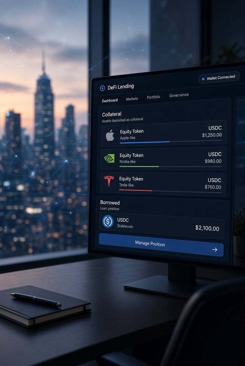 ContextoCripto's tweet photo. Aave V4 en Base ya acepta acciones tokenizadas de Coinbase como colateral.
AAPL, NVDA, TSLA, META y otras. Pedís USDC sin vender tu exposición a las big tech.
TradFi se mete en DeFi por la puerta de atrás. 🏦📈 https://t.co/gL4u8egBt5