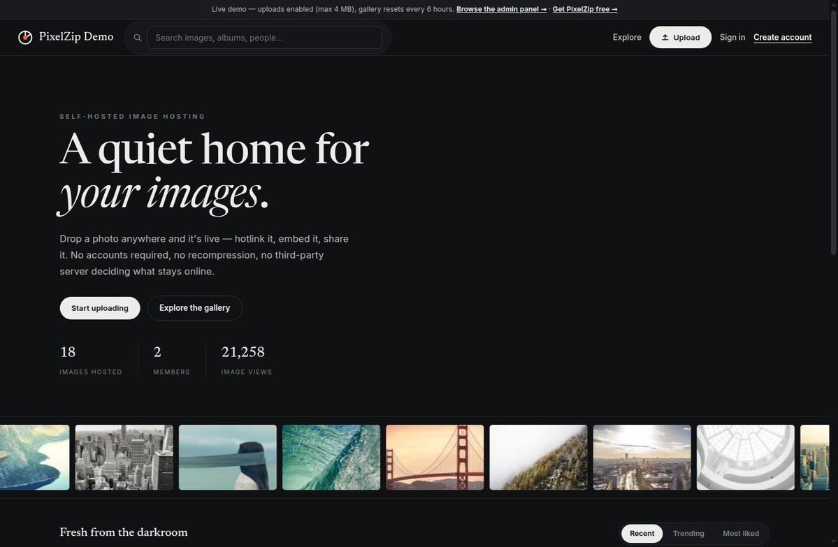 aitoolstime_com's tweet photo. Do you like to start Image Hosting website similar to Chevereto? Here is the first version of Pixelzip made with Claude Fable. 100% Free; download here: https://t.co/rESvt5YABt 

Follow for more!

#imagehosting #ai #chevereto https://t.co/6tMfZAofCo