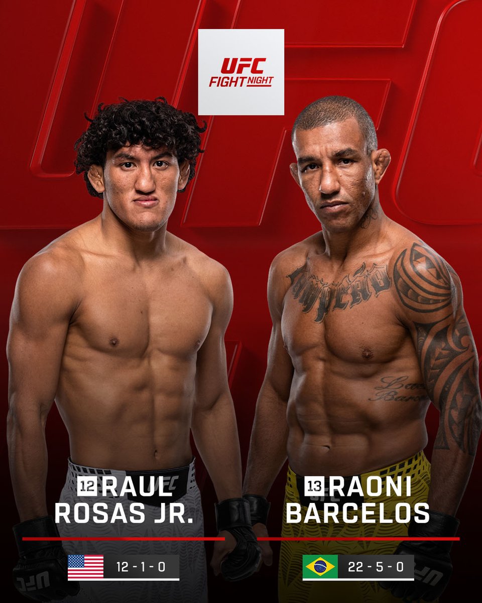 #UFCVegas121 Main Event Time 

@​RaulRosasJr8 vs Raoni Barcelos

 LIVE NEXT on @​ParamountPlus  ➡️ <https://t.co/CHZDmX9ImL> 
 [📷](https://pbs.twimg.com/media/