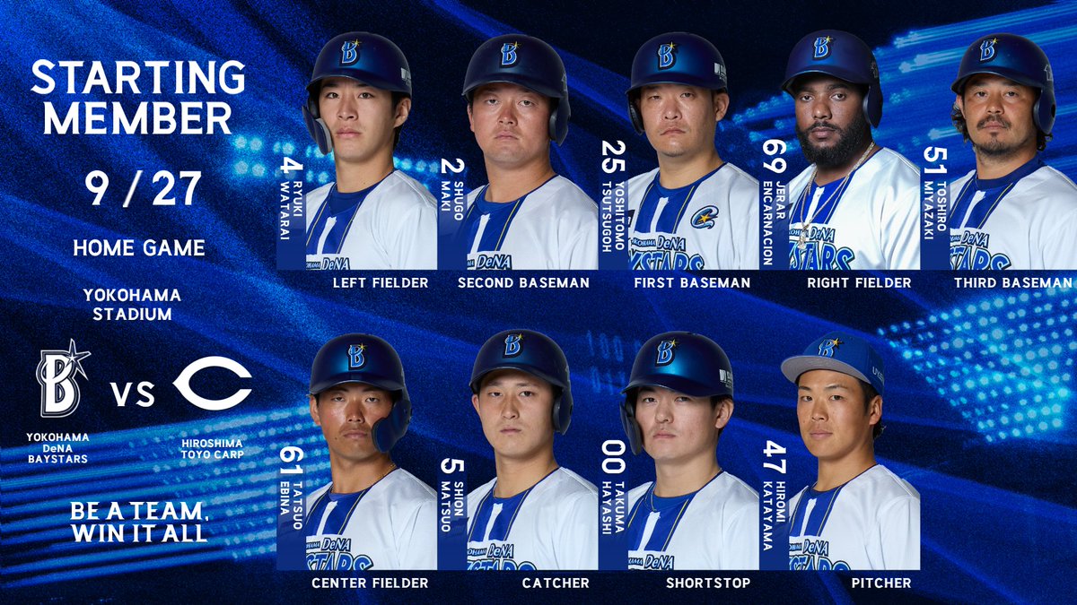 ydb_yokohama's tweet photo. 本日のSTARTING LINEUP. 

#限界のその先へ
#baystars https://t.co/NUDTk5lvIt