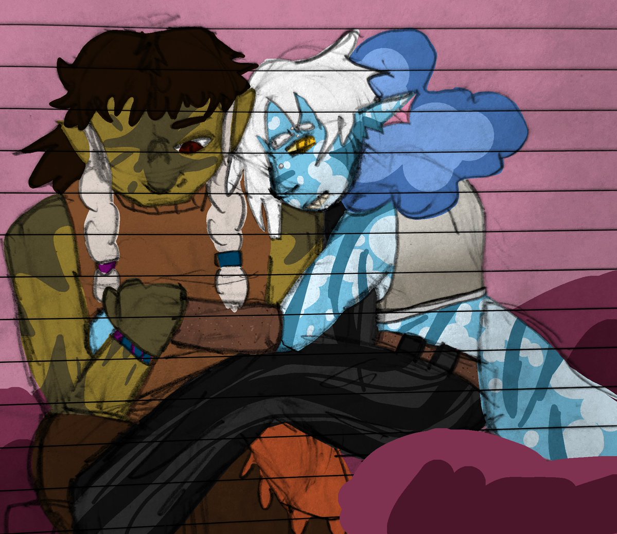 Spac_3_Cad_3_t's tweet photo. Toska and Seafoam my riptide ocs:) their exes, Toska doesn't think about Seafoam ever and Seafoam lays awake at night knowing they messed up big time pushing her away 😊 #art #ocs #JRWIriptide https://t.co/YR5It6Unsx