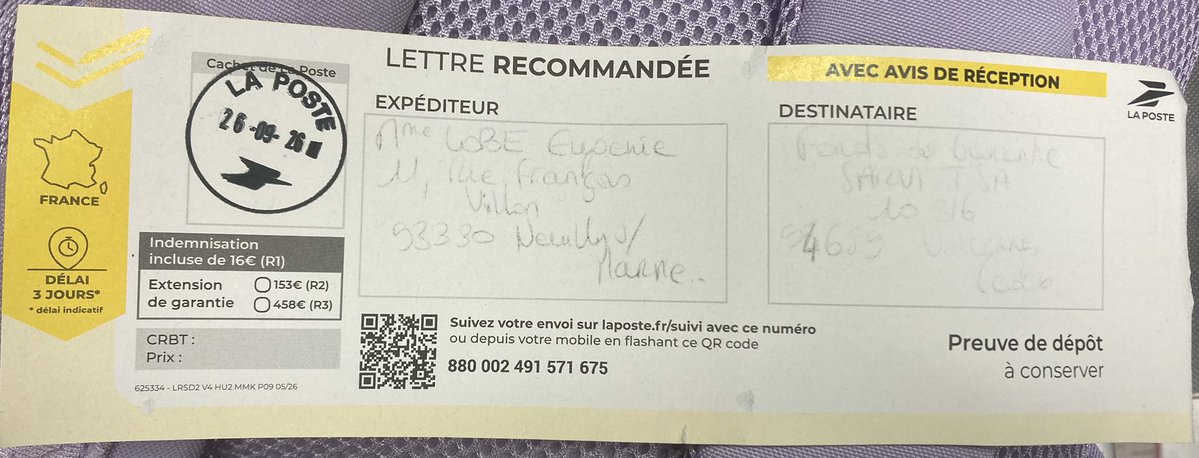 nanalobe6's tweet photo. Le dossier complet est parti en LRAR auprès de la SARVI:

qu’il soit traité rapidement,
Ou prétendument « égaré », TOUT œuvre à présent dans mon intérêt.

Honte locale ou Scandale Globale, à vous de choisir !
🙏🏾💜

@GroupeLaPoste 
@Interieur_Gouv 
@justice_gouv https://t.co/NrdAset7Tg