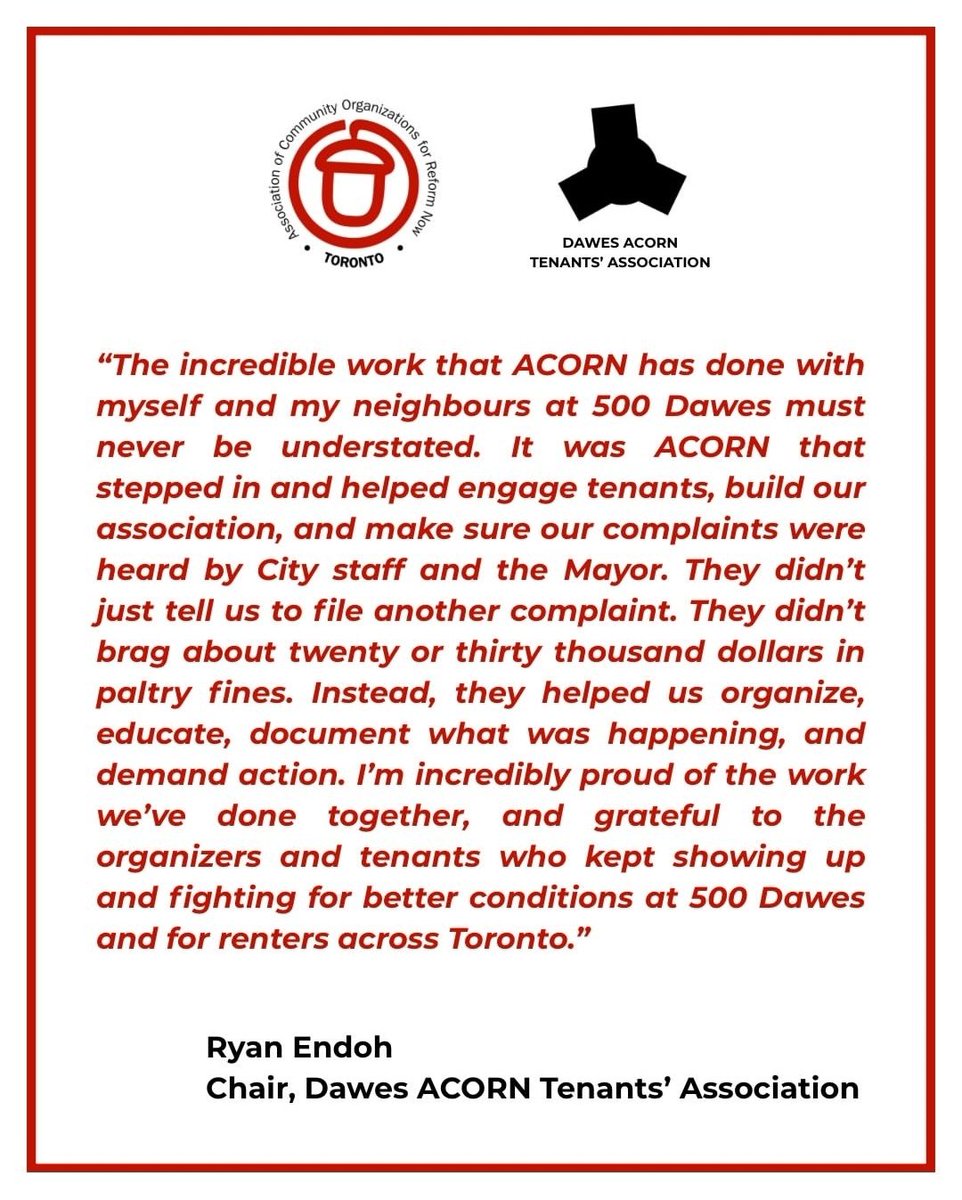 DawesTenantsTO's tweet photo. Our Joint Statement with @TorontoACORN re the hard work of real tenant advocates, organizations, &amp; politicians in solving maintenance issues at 500 Dawes Rd &amp; throughout the City

The current councillor for Ward 19 (Beaches-East York) was never a meaningful force in this regard https://t.co/AwHbSCczKD